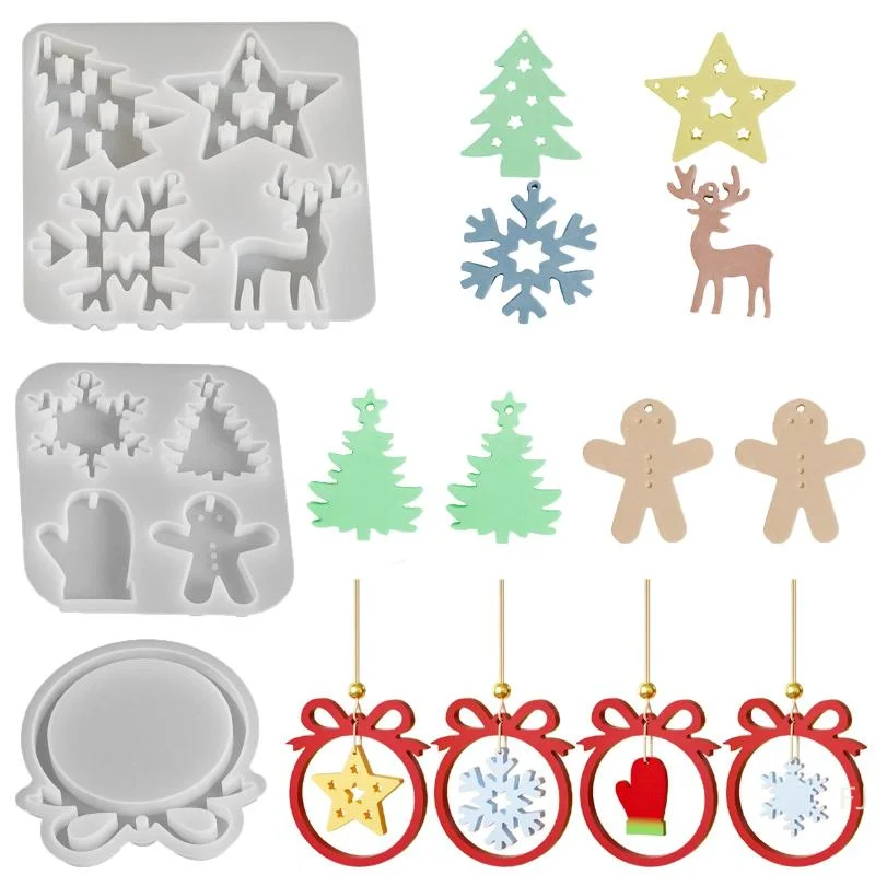 

[YU]Christmas Tree Pendant Silicone Mold Xmas Candle Plaster Bow Snowflake Mold DIY Hanging Decor Santa Claus Resin Mold