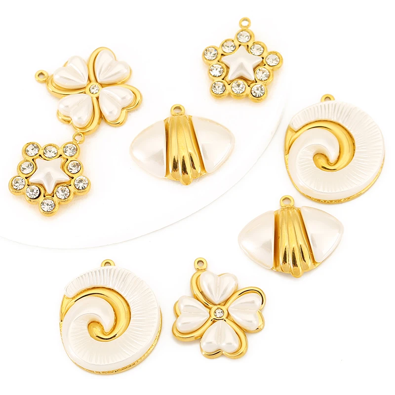 

2pcs/lot Stainless Steel White Pearls Flowers Stars Shells Charms for DIY Earring Jewelry Materials Making Pendant Supplies