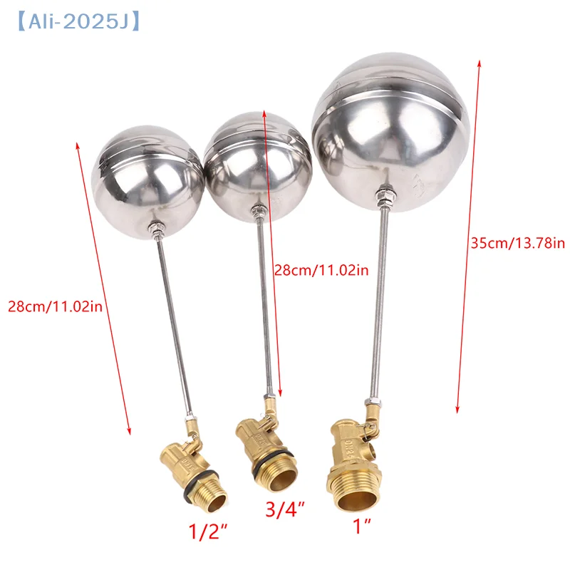 1Pcs 1/2" 3/4" 1" Brass Float Valve Cold And Hot Water Tank Floating Ball Valve Toilet Valve SS201 Stem Flow Control Cistern