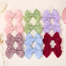 RAINBOW BOWS 2Pcs 4.3inch Chiffon Cheer Bow Hair Clips Stain Bowknot Hairpin Children Headdress Lovely Girls Hair Accessories