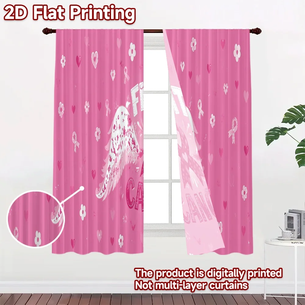 2D FLAT PRINTING 2pcs Curtains (Without Rod) Breast Cancer Awareness Pattern Modern Curtains Durable 100% Polyester Fabric