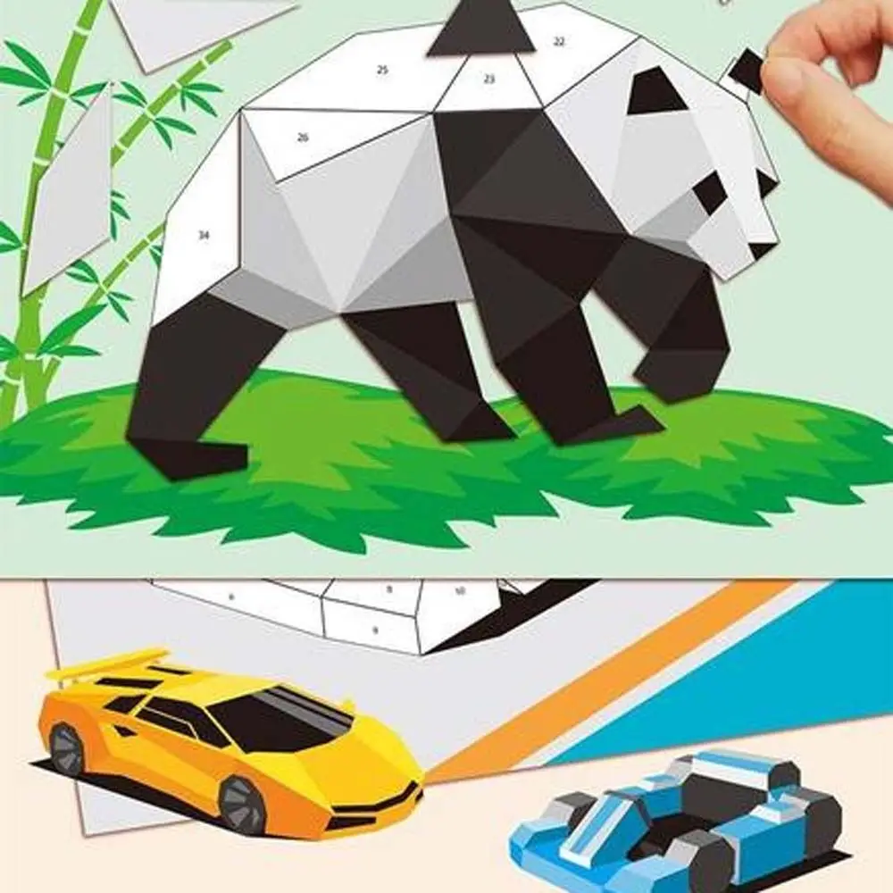 Papier 3D Geometrische Sticker Boeken Handgemaakte Montessori DIY Plakken Materiaal Kit Auto Cartoon Dieren Sticker Boek Verjaardagscadeau