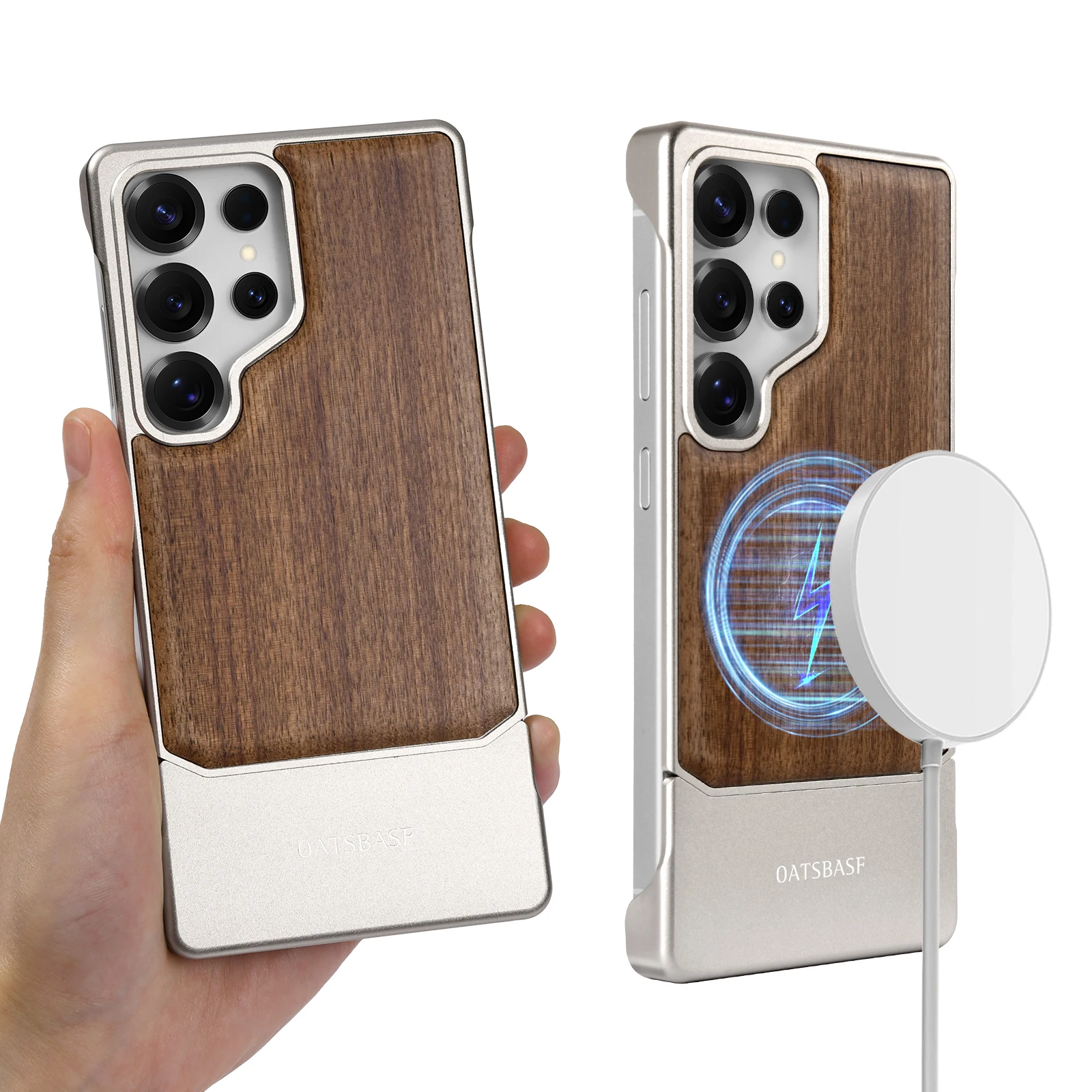 

Oatsbasf Magnetic Wooden Phone Case for Samsung S25 Ultra Case Matal Frameless Shockproof S25 Ultra Phone Case Easy To Install