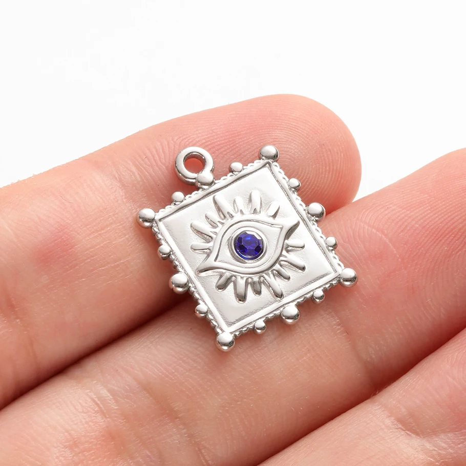 6 Stück böser Blick Anhänger, dunkelblaue Herz- und Mondaugen-Anhänger, Strass-Edelstahl-Anhänger für die Schmuckherstellung, Halskette, Schlüsselanhänger – Detail 16