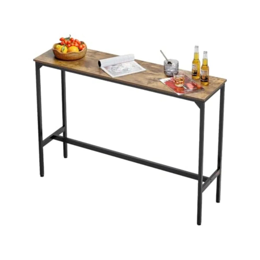 

Bar Table Sturdy Metal Frame High Top Pub Table Narrow Long Kitchen Dining Cocktail Counter Bar Height Desk Easy to Assemble 55