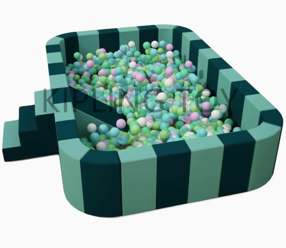Dark Green Colors Baby Ball Pit with Slide Soft Play Ocean Ball Pool White Rectangular Luxe XXL Ball Pit for Party