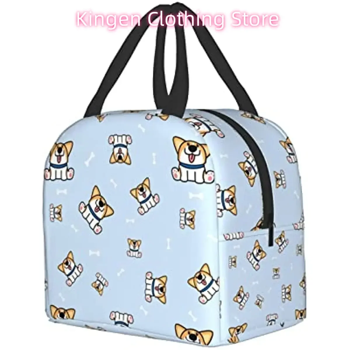 Cute Corgi Dog and Bone Sitting Together Women's Lunch Bag Men's Adult Insulated Lunch Box Reusable Lunch Handbag