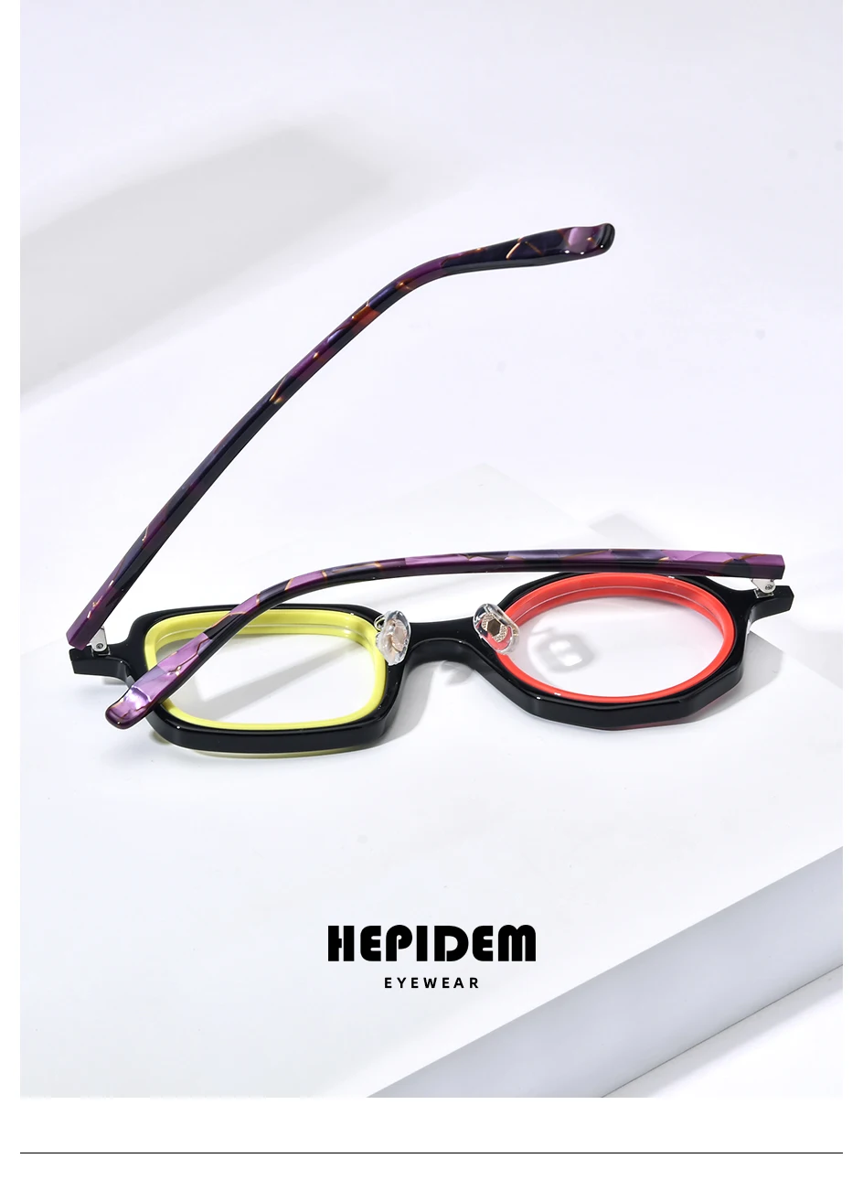 HEPIDEM Progressive Brillen Benutzerdefinierte Anti Blau Photochrome Myopie Optische Linse Brillen Männer Acetat Runde Brillen – Detail 5