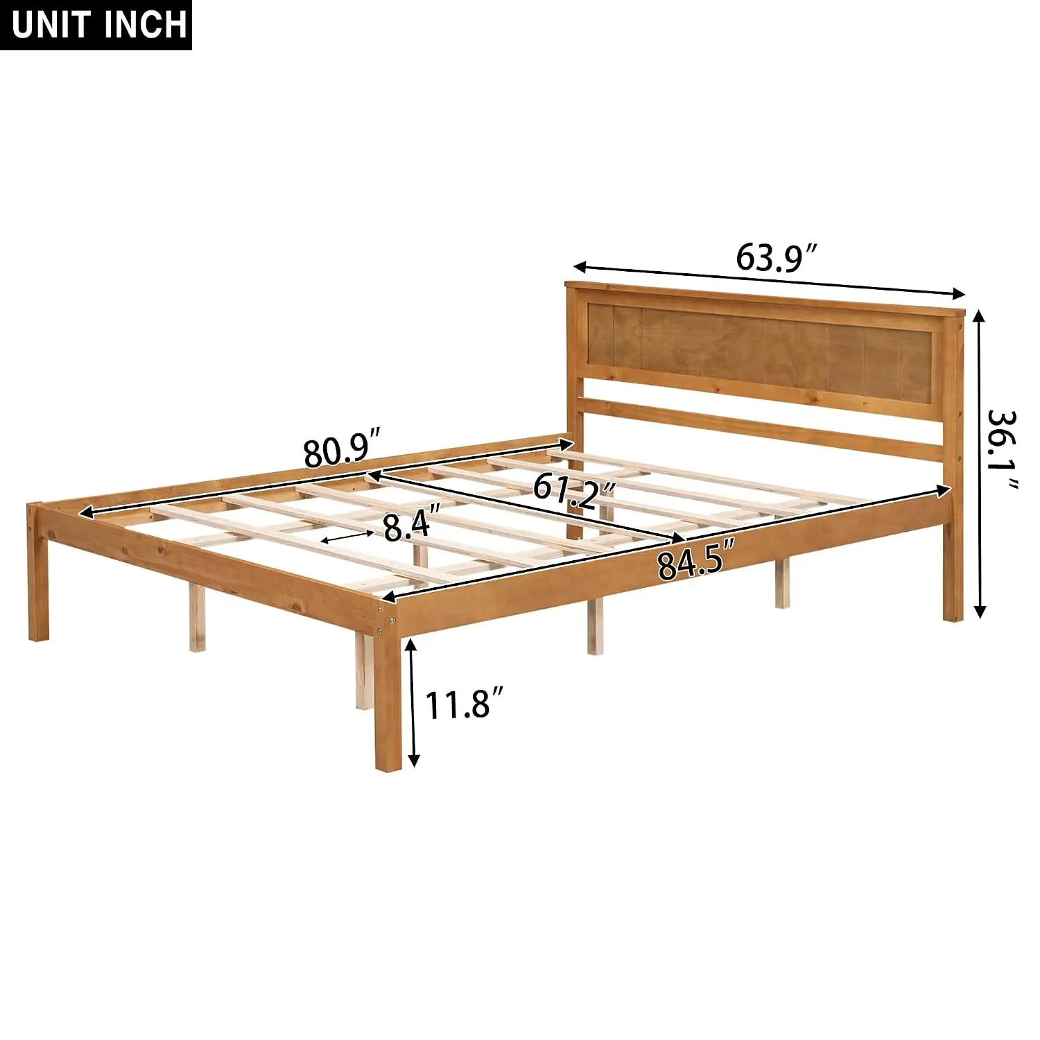 Solid Wood Queen Bed Frame with Headboard, Bed Frame Queen Size with Under Bed Storage, Wood Slat Support, No Box, Customized