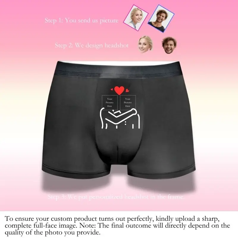 Men's Custom Couple Photo & Heart Design Boxer Briefs 1 Piece Personalized Soft Breathable Sexy Casual Daily Underwear