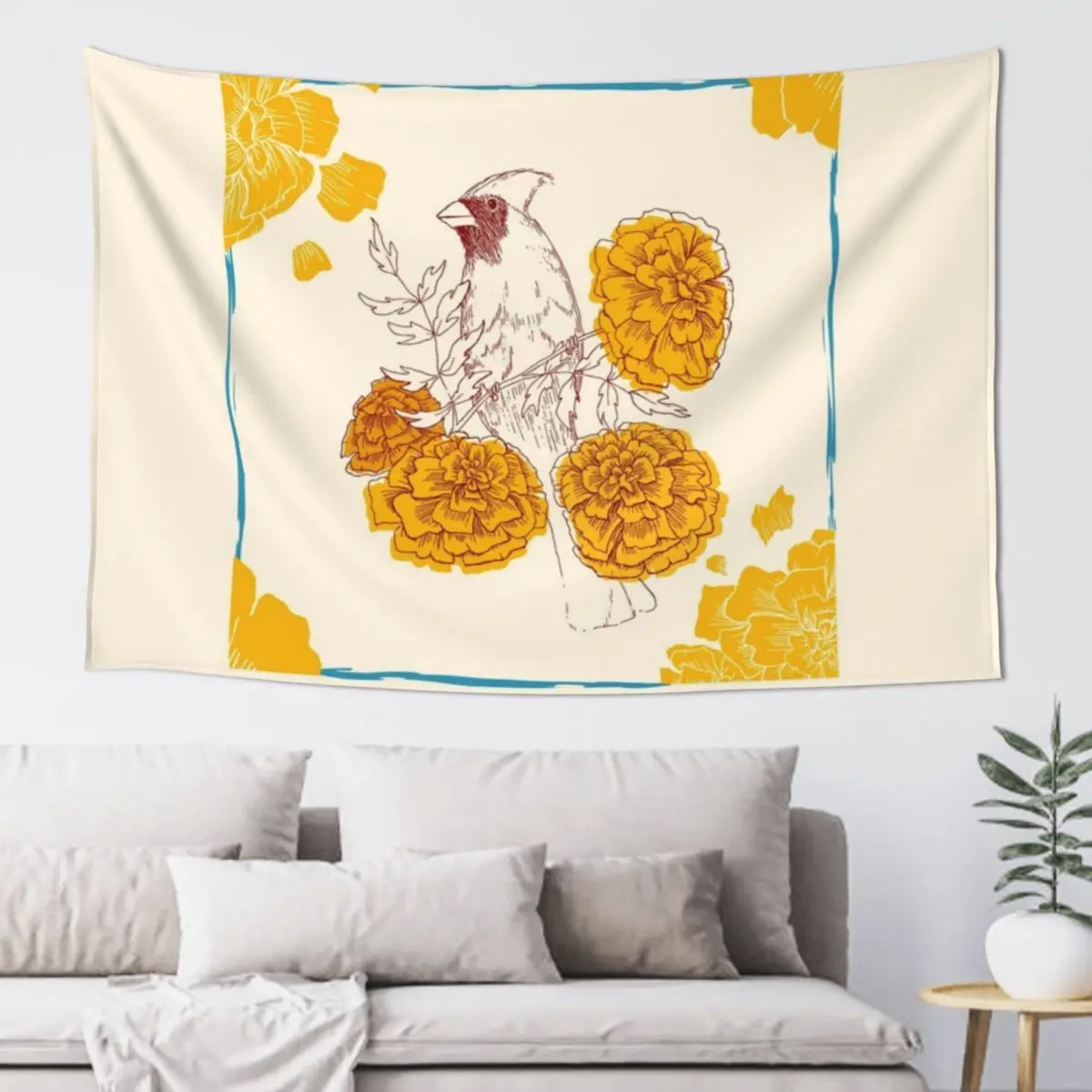 Cardinal + Marigold + Skylight Tapestry Decoration For Home House Decor Decor For Bedroom Bedrooms Decor Tapestry