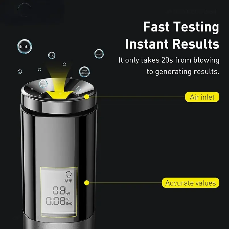 Xiaomi Baseus Automatic Alcohol Tester Breathalyzer Rechargeable LED Screen Display Non-contact Portable Breath Alcohol Test New