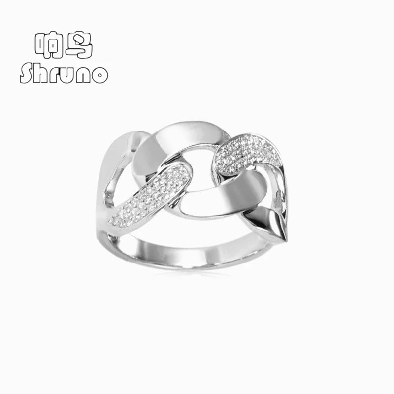 Shruno Soild 18K Au750 White Gold DEF Color Moissanite Diamonds Ring Women Men Couple Charm Chain Ring Wedding Party Jewelry