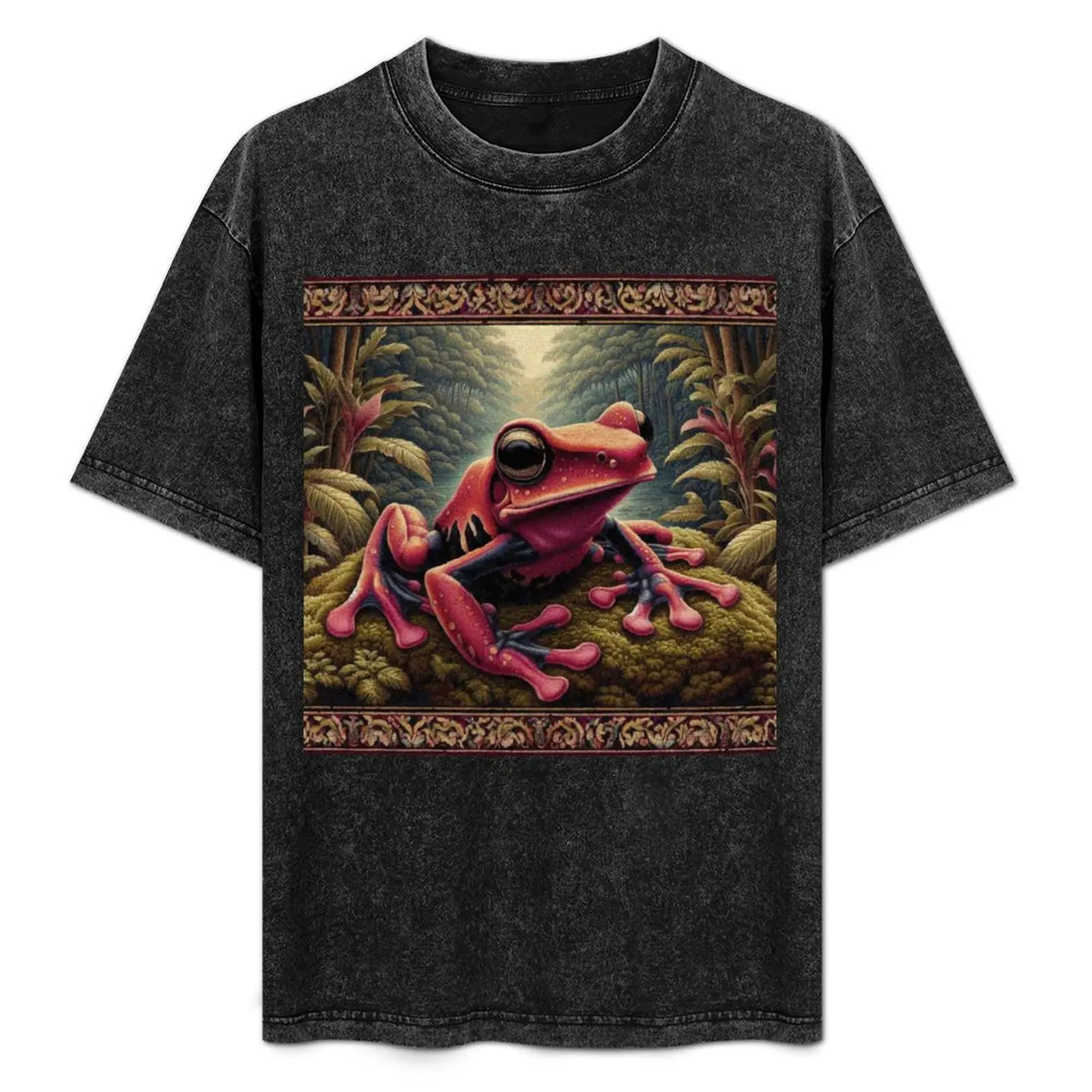 Dark Pink Dart Frog in Mossy Forest T-Shirt vintage clothes new edition funny t shirts men