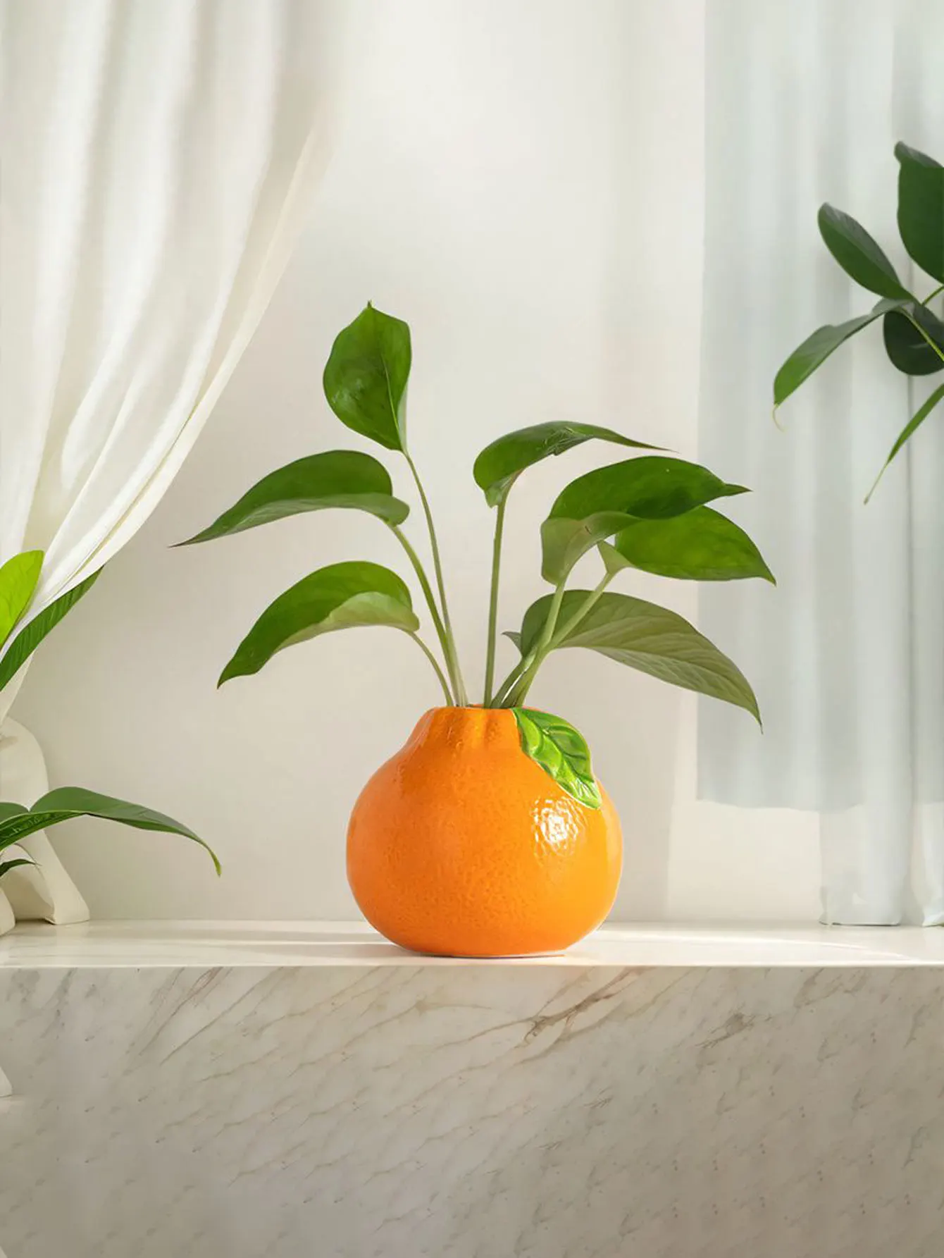 1pc Home Decoration Creative Orange Tangerine Vase Ceramic Water-Grown Green Radish Hydroponic Flower Pot DesktopDesk Decoration