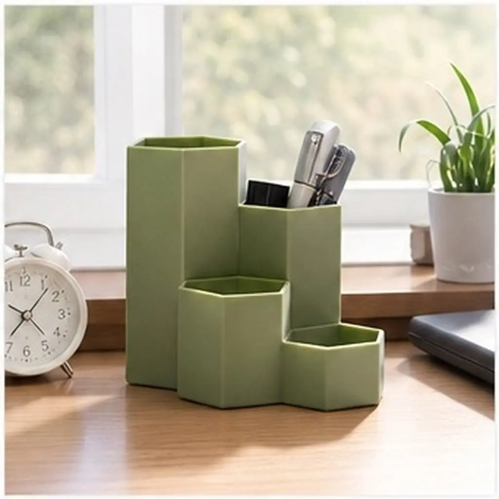 1Pcs Hexagon Plastic Organizer Box Multifunctional Desktop Stationery Holder Cosmetics Case Face Cream Lipstick Eyebrow Pencil