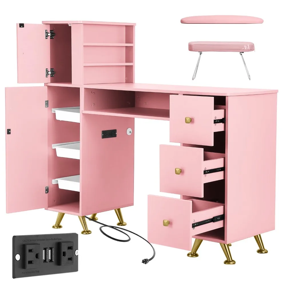 Rosa Nageltisch für Nageldesigner, Nageltisch für Nageltechniker, Maniküretisch Nagelstation für Make-up Beauty Spa Salon, Individuell Anpassbar