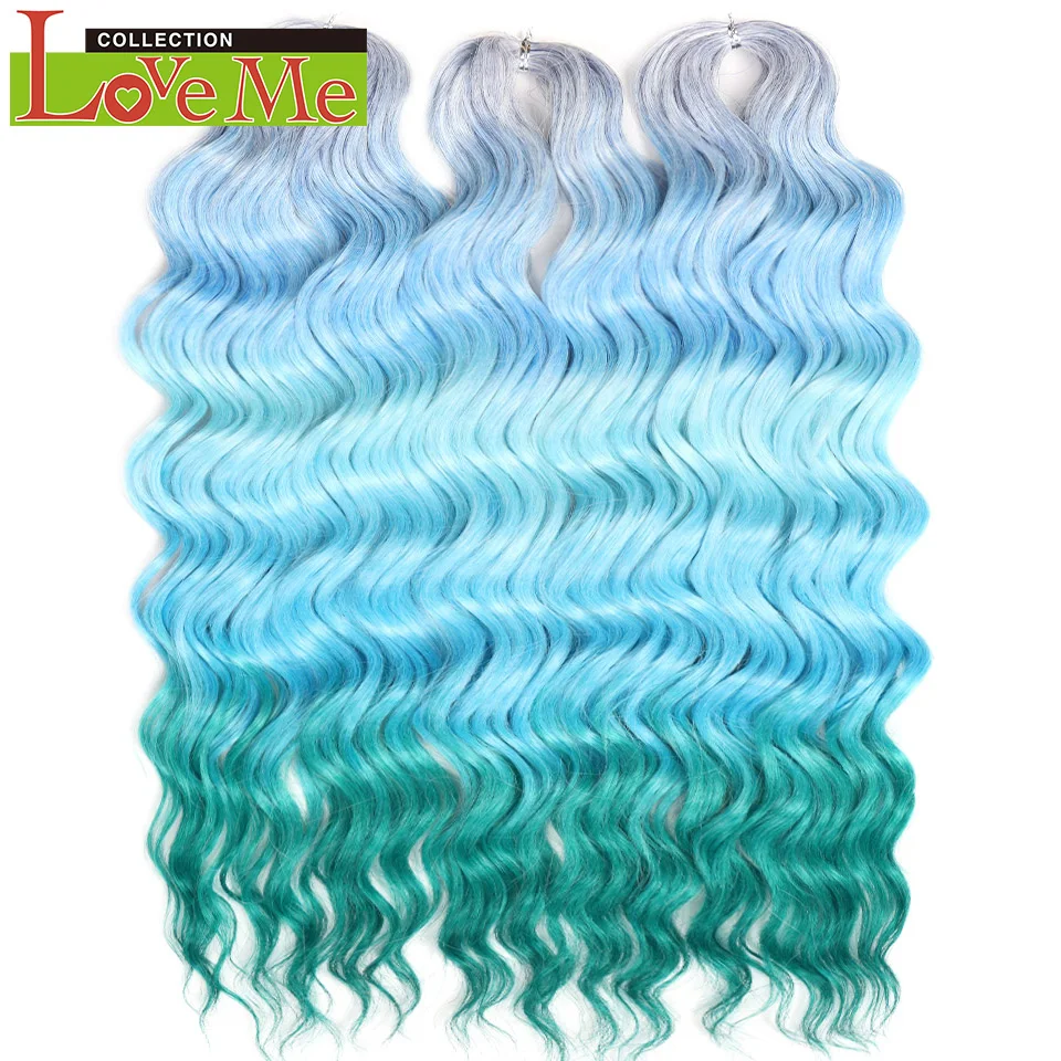 LOVE ME 24 Zoll 300g Synthetisches Haar Wasserwellen-Flechthaarverlängerungen Ombre Regenbogenfarben Tiefe Wellen Twist Häkelhaar – Detail 7