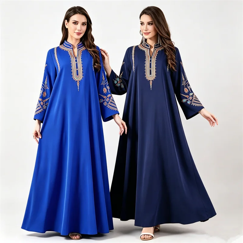 

Muslim Women Maxi Dress Embroidery Abaya Dubai Kaftan Eid Djellaba Ramadan Islam Jalabiya Femme Musulmane Vestidos Caftan Robe