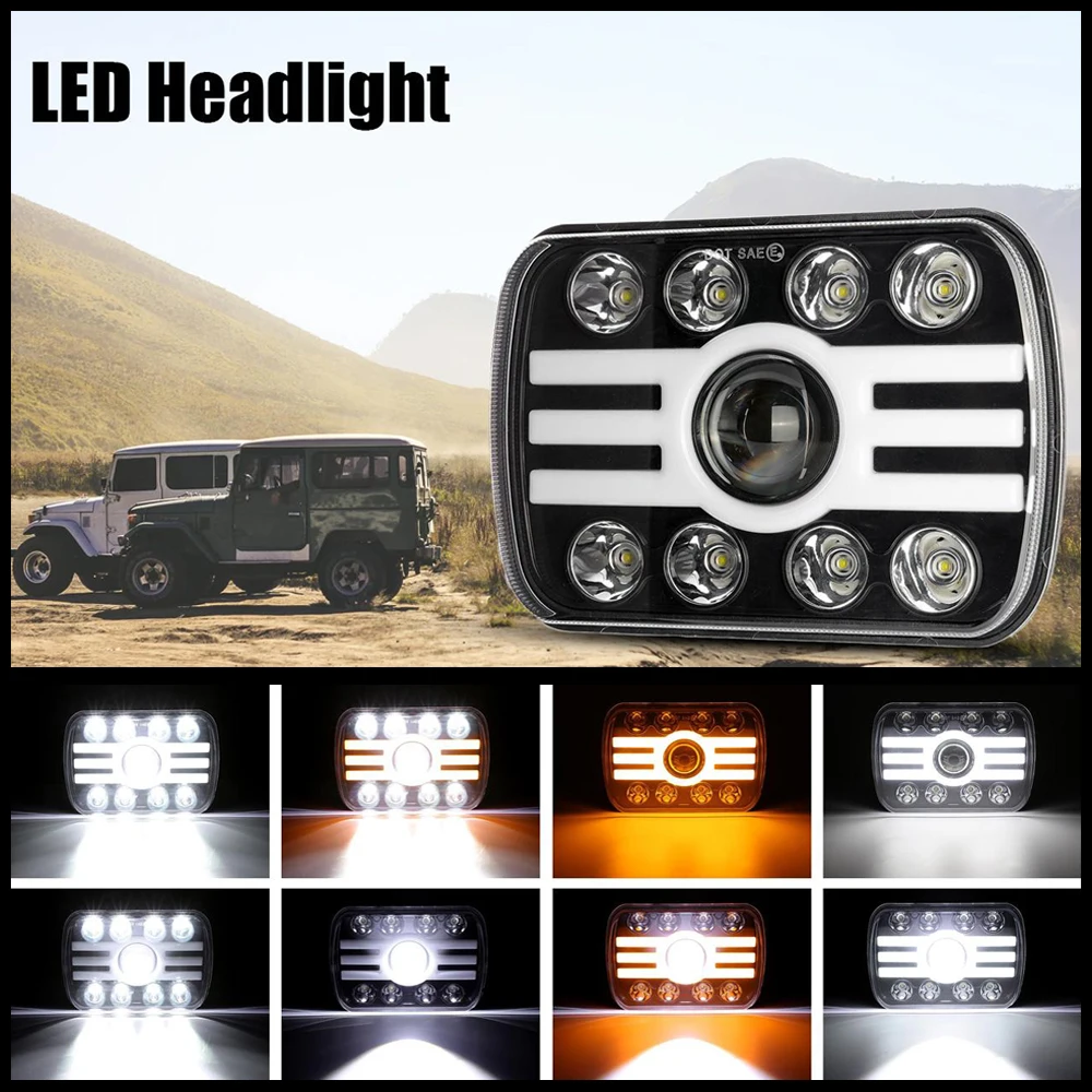 

OKEEN H4 Square Headlight For Trailer 4WD ATV SUV UTV Trucks 4x4 Offroad Tractor Hi-Lo Beam DRL Car Driving Turn Signal Fog Lamp