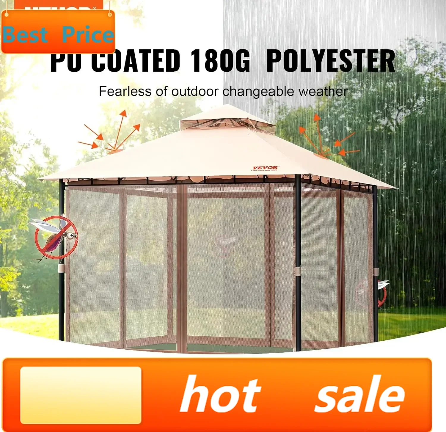 

Бестселлер! Горячие продажи! Патио-беседка для 6-8 человек, 10 x 10 футов, с москитной сеткой, металлическим каркасом и покрытием из полиуретана.