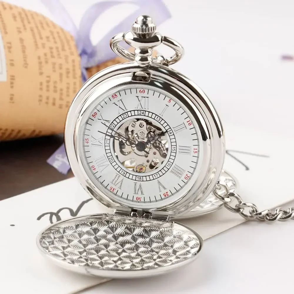 NEW Casual Fashion Silver Pocket Watches Mechanical Personalised Business Mens Women Pocket Fob Watch Necklace Relogio