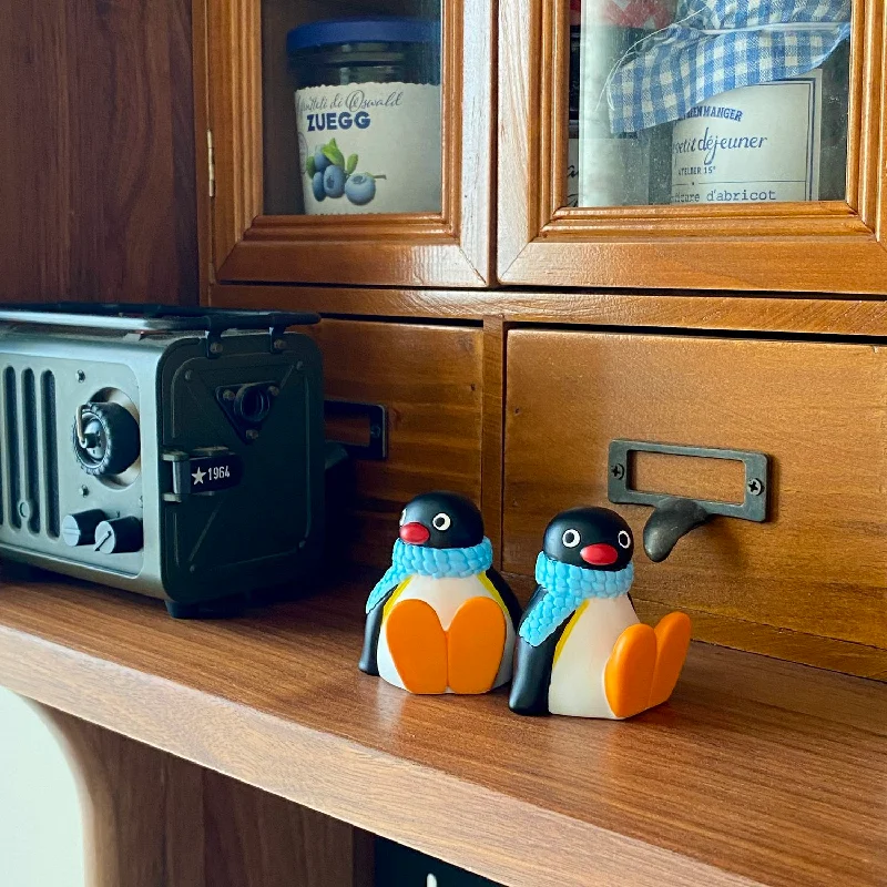 Cute Pingu Penguin Resin Mini Figurine, Scarf Cartoon Desk Ornament, Miniature Car Dashboard Decor, Kawaii Collectible Gift for view 6