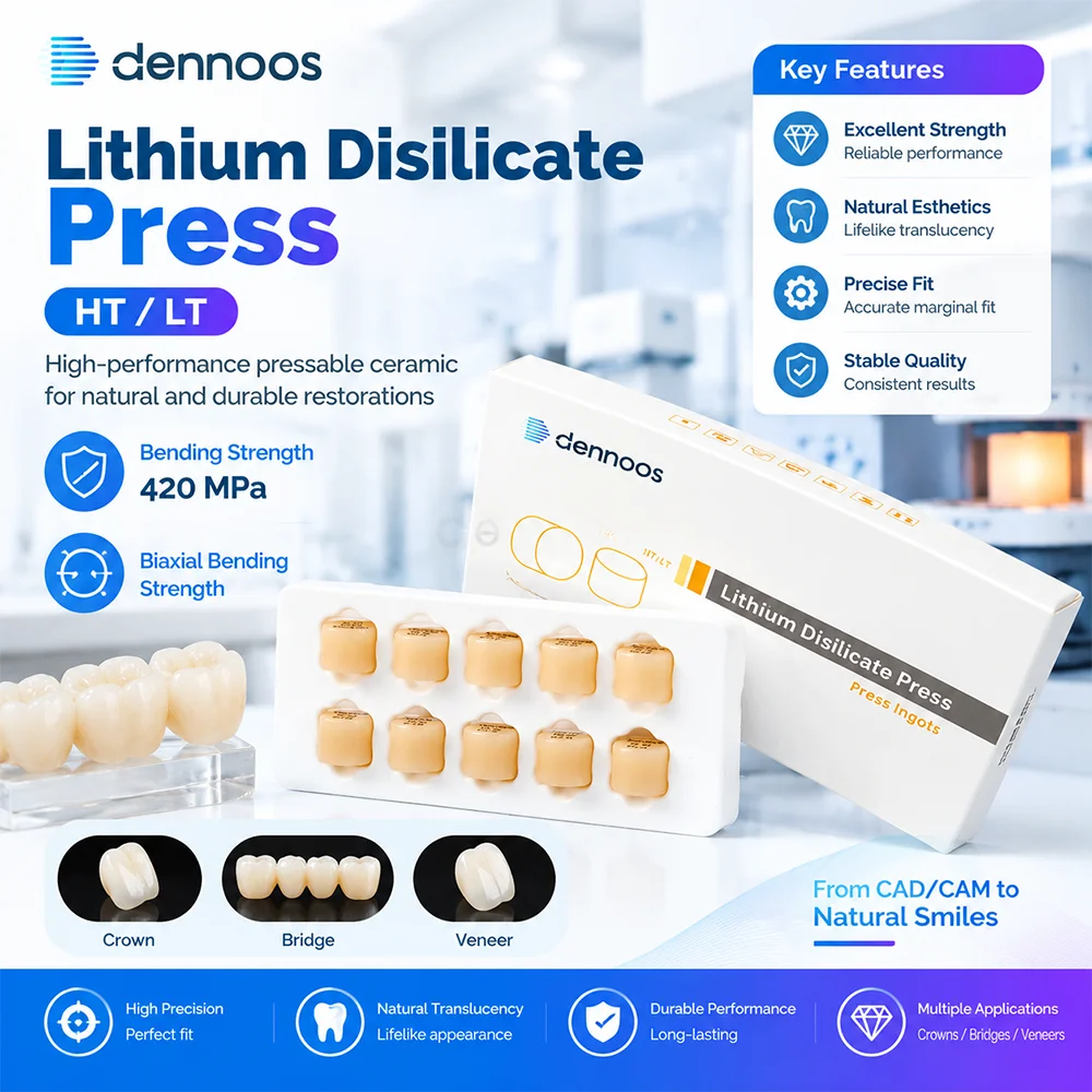 Dennoos 10PCS Press Lithium Disilicate Glass Ceramic Ingots Ultra-thin Veneer HT/LT/MT for Dental Lab CAD/CAM Denture