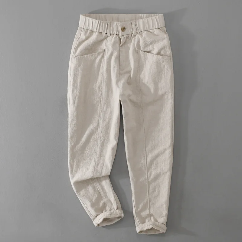 

Men's Linen Casual Pants Simple Color Trendy Large Size Long Pants Spring Summer Versatile Cotton Linen Fabric Men's Pants