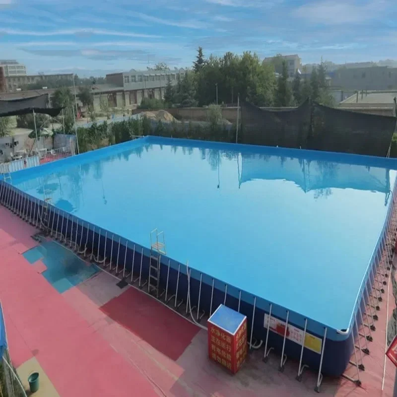 Piscina portátil con estructura metálica rectangular gigante de PVC