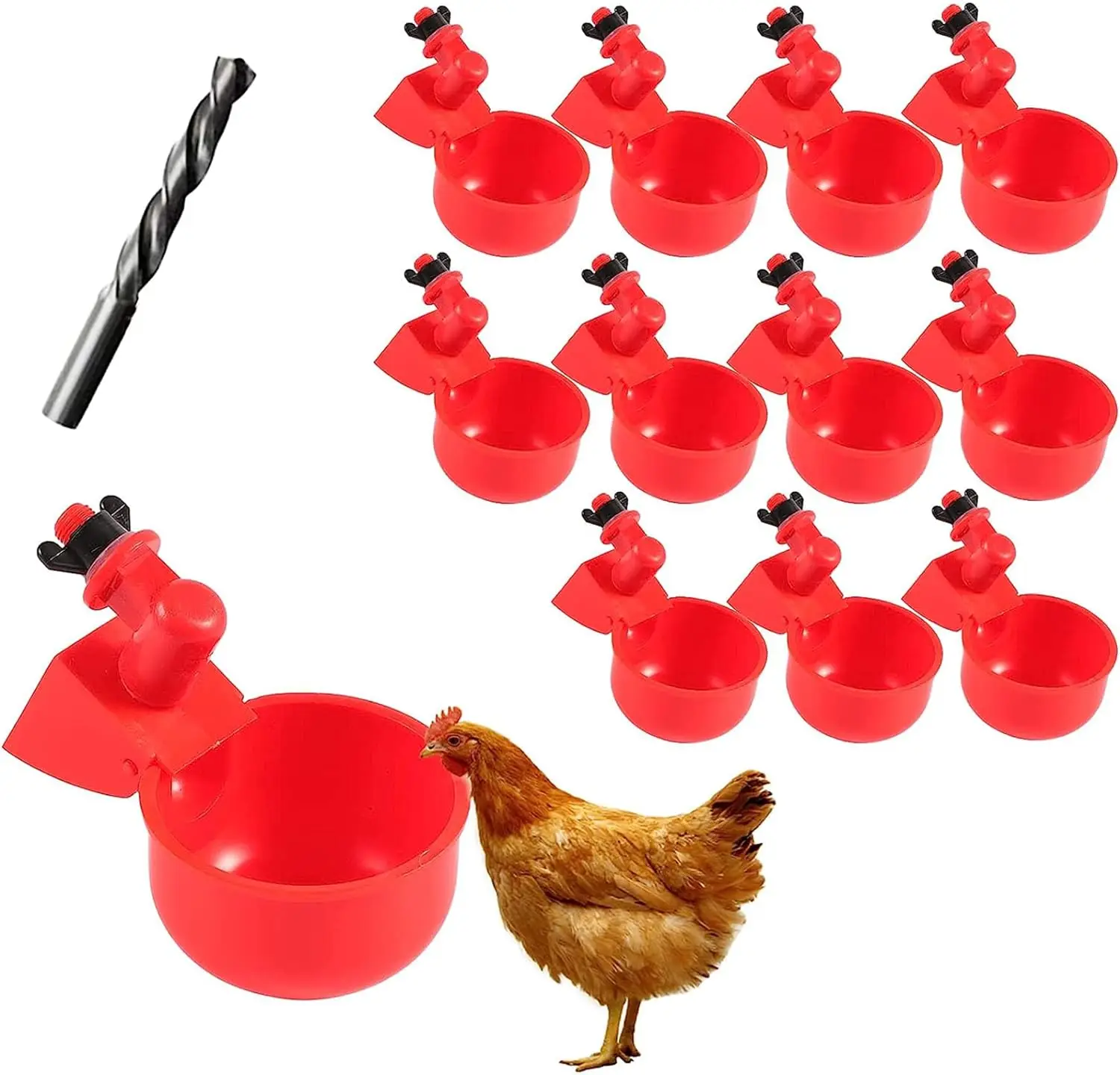 

Automatic Chicken Drinker Kit for Chickens, Ducks, Geese, Turkeys and Rabbits, Poultry Drinker Kit, 12 Pack Comes with Drill Bit