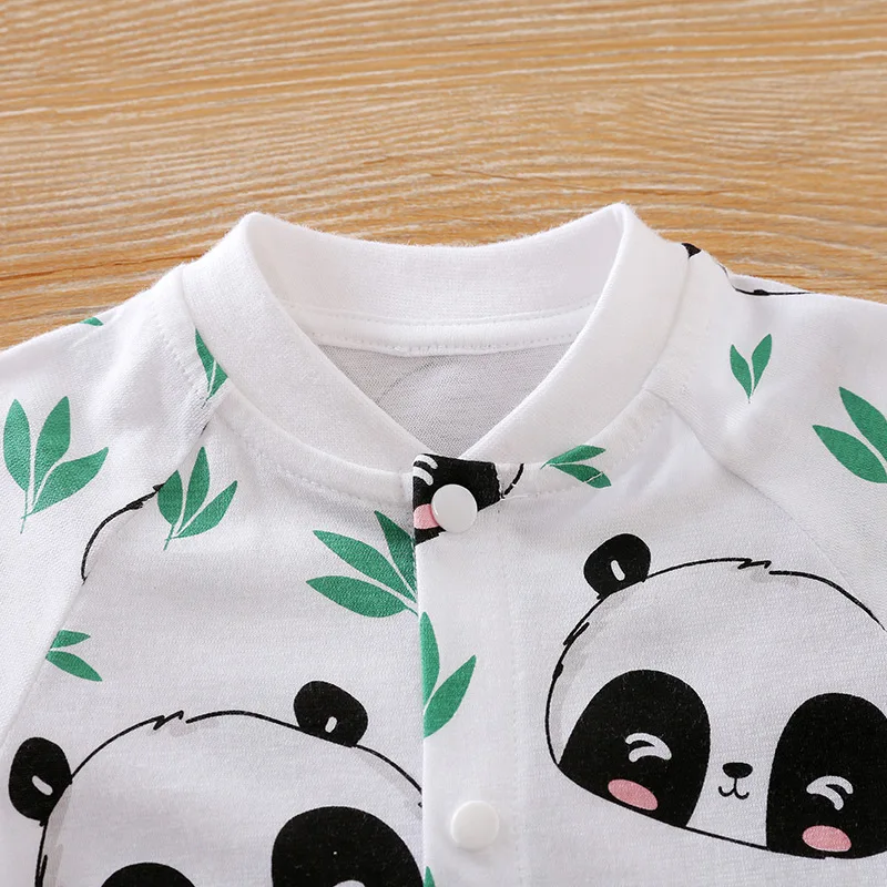 Summer Newborn Boys And Girls Cute Cartoon Panda Full Print Cotton Comfortable Short Sleeve Bodysuit