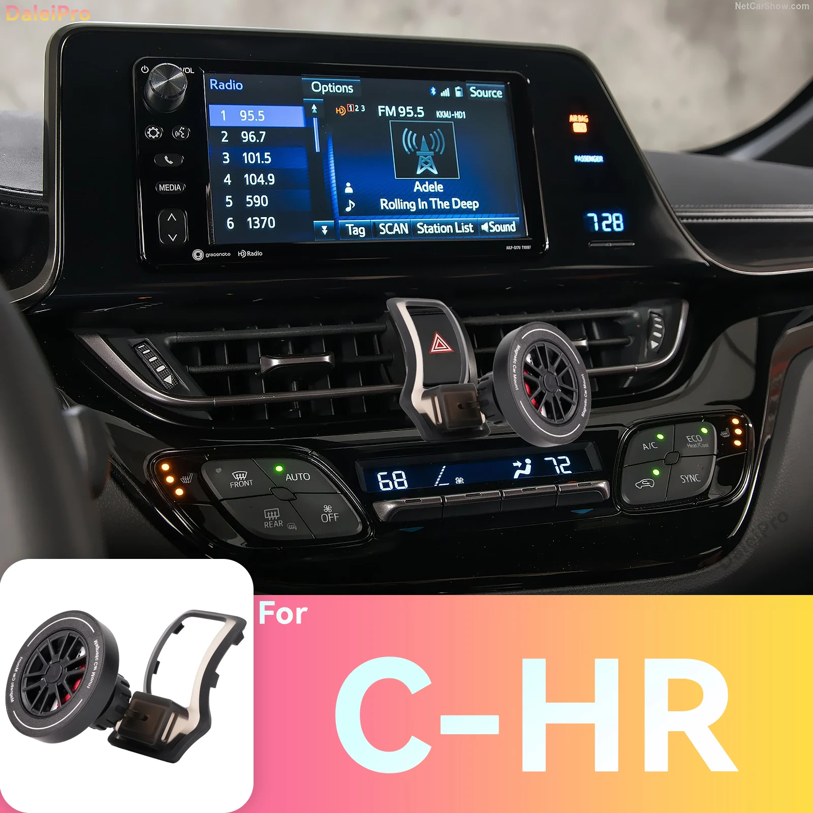Maßgefertigte Magnetische Handyhalterung mit Luftstromkühlung für Toyota CHR 2018-2021 2022 2023 C-HR, 360° Drehbar ° Schwenkbare Halterungsbasis – Detail 5
