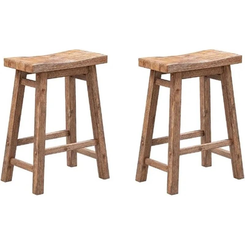 Sonoma Counter Height Backless Saddle Stool for Kitchen, Barnwood Wire-Brush Finish, Set of 2