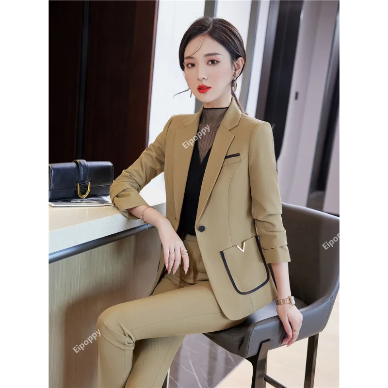 2024 New Women's 2 Piece Blazers Pants Sets  Formal Business Suits Ladies Casual Suits with Pocket Single Button Slim Blazer