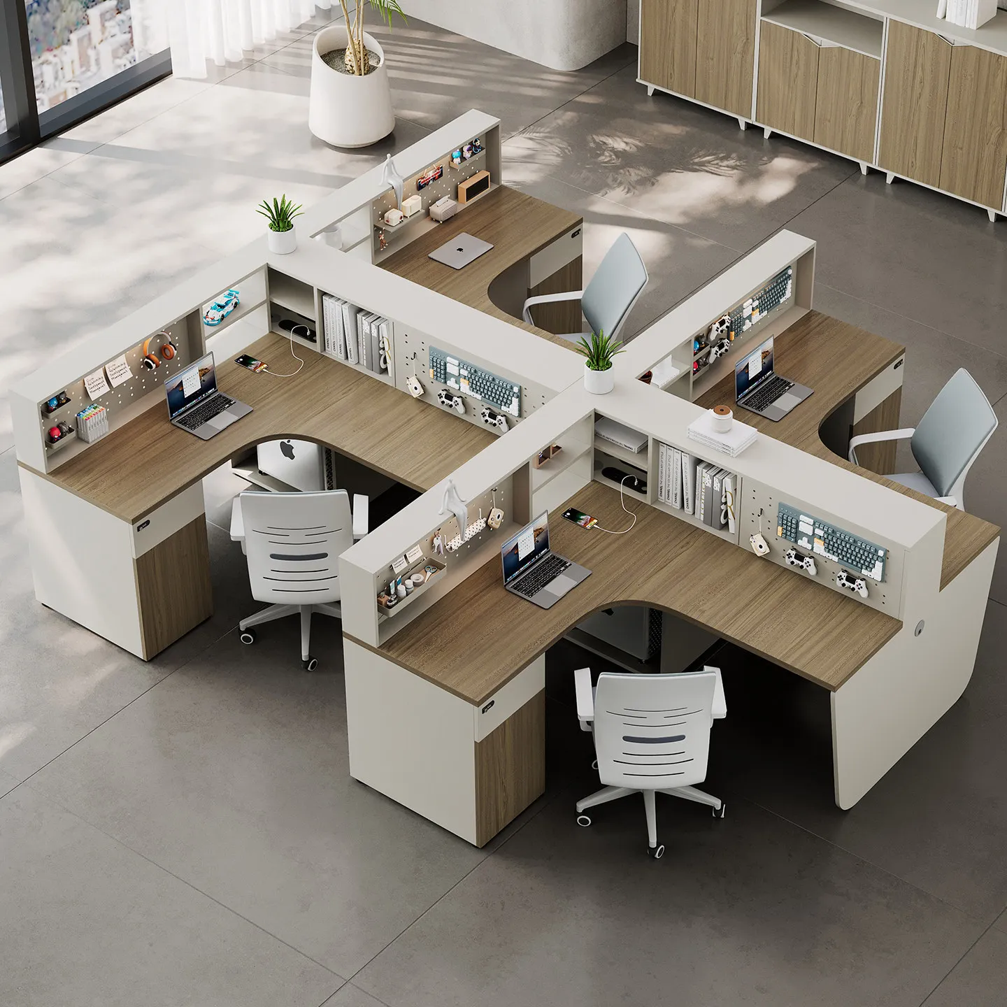 Corner L-shaped desk, staff seat, screen card seat, double 2 people, 4 four 6 people, dry type office table and chair combinatio