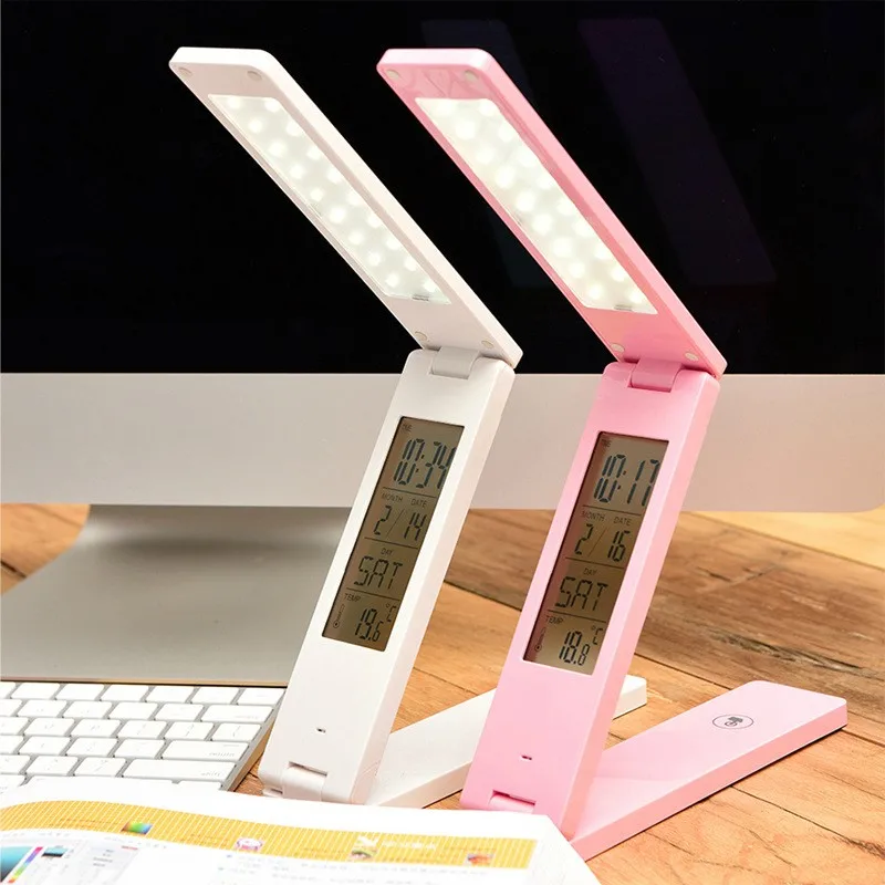 New LED USB 5V Folding Table Lamp Chargeable Desk Lamp Calendar Alarm Clock Book Lamp Eye Protection Portable Learning Lamp