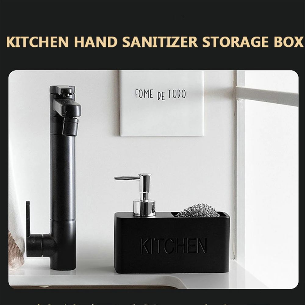 Kitchen Dish Soap Dispenser Storage Box Set Countertop Liquid Hand Refillable Bottle with Cleaning Sponge Holder