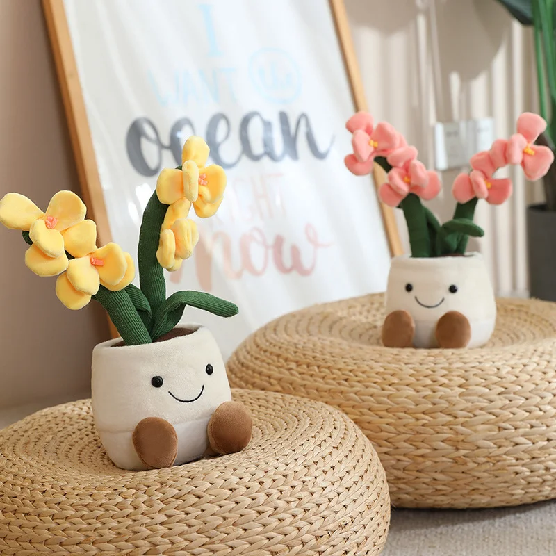 Plantes succulentes orchidées réalistes 35cm, jouets en peluche doux, décoration de maison, poupée créative, fleurs en pot, oreiller pour cadeau d'anniversaire