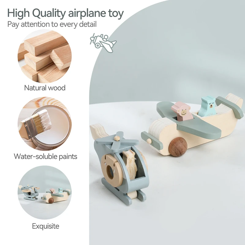 Wooden Aircraft Toys Baby Montessori Plane Blocks Model Toy Set Newborn Early Educational Adornment Toys Baby Sensory Toy Gift