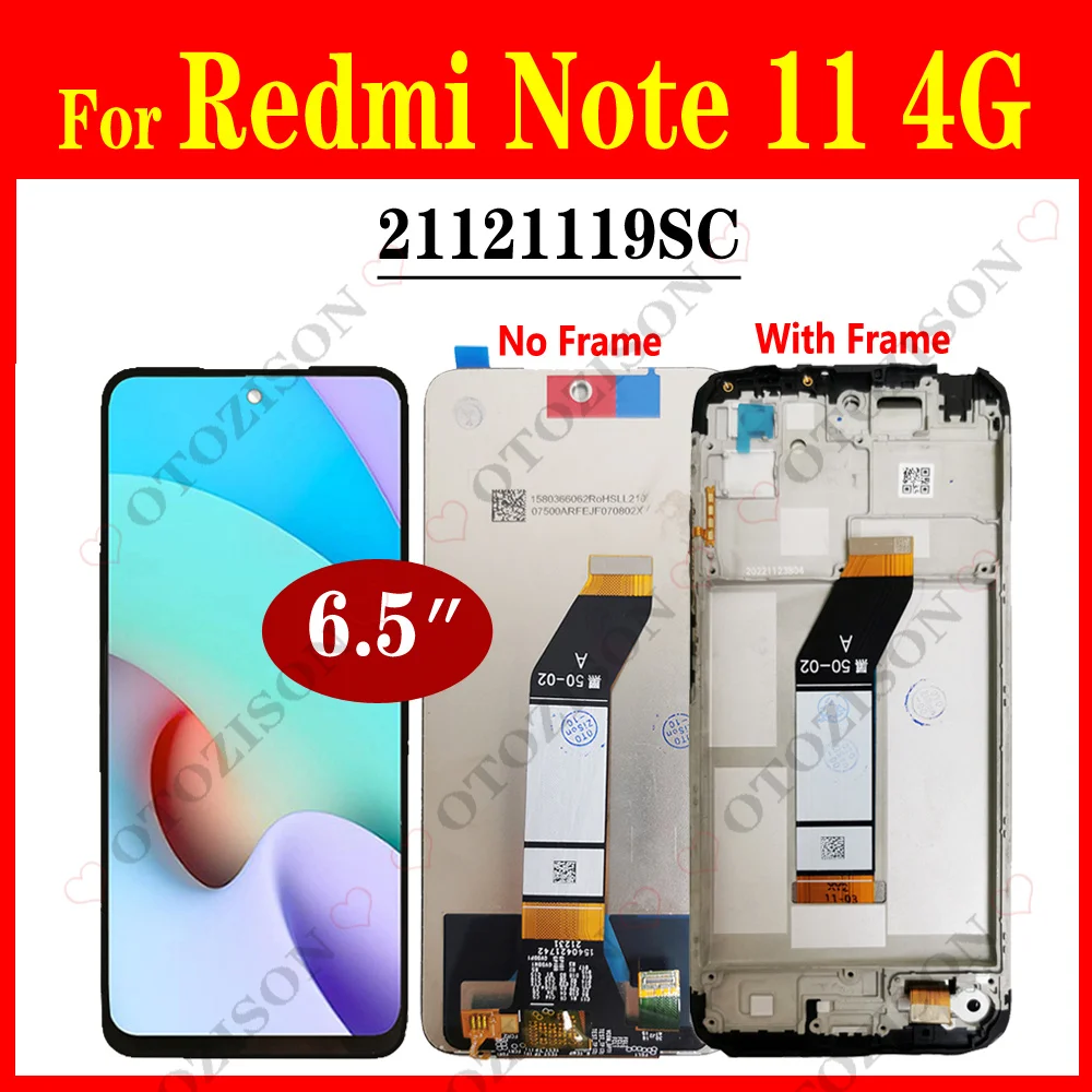 

ЖК-дисплей 6,5 ''с рамкой для Xiaomi Redmi Note 11 4G, ЖК-дисплей с сенсорным экраном и дигитайзером в сборе для Redmi Note11 4G 21121119SC LCD