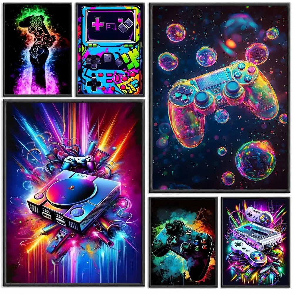 art Watercolor Neon Video Game Poster Modern PP Paper Wall Decorative for Cafe Office Bar Home Wall Decor Gift