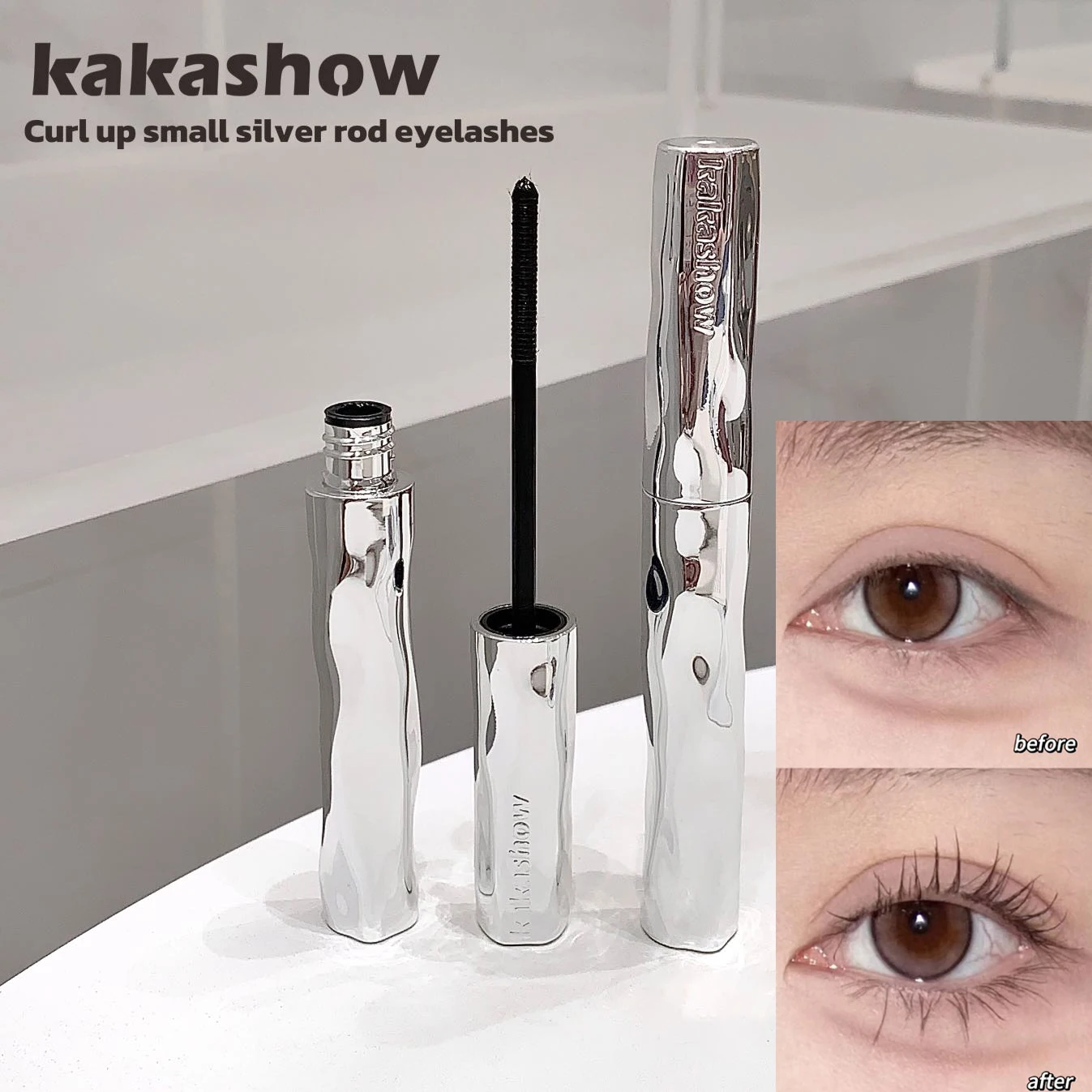 Kakashow Mascara – Cils volumisants, allongés et bouclés, sans grappes, imperméables, anti-taches, longue durée, tournesol