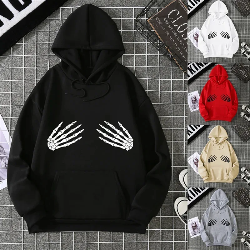 

Новая толстовка унисекс с принтом «Скелет на ладони» в корейском стиле, осень-зима 2025, повседневный топ для пар