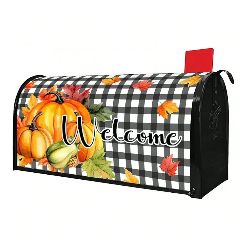 

Осенний магнитный чехол для почтового ящика с тыквами и кленовыми листьями, стандартный размер 18 x 21, декор для почтового ящика на День Благодарения и осенний урожай