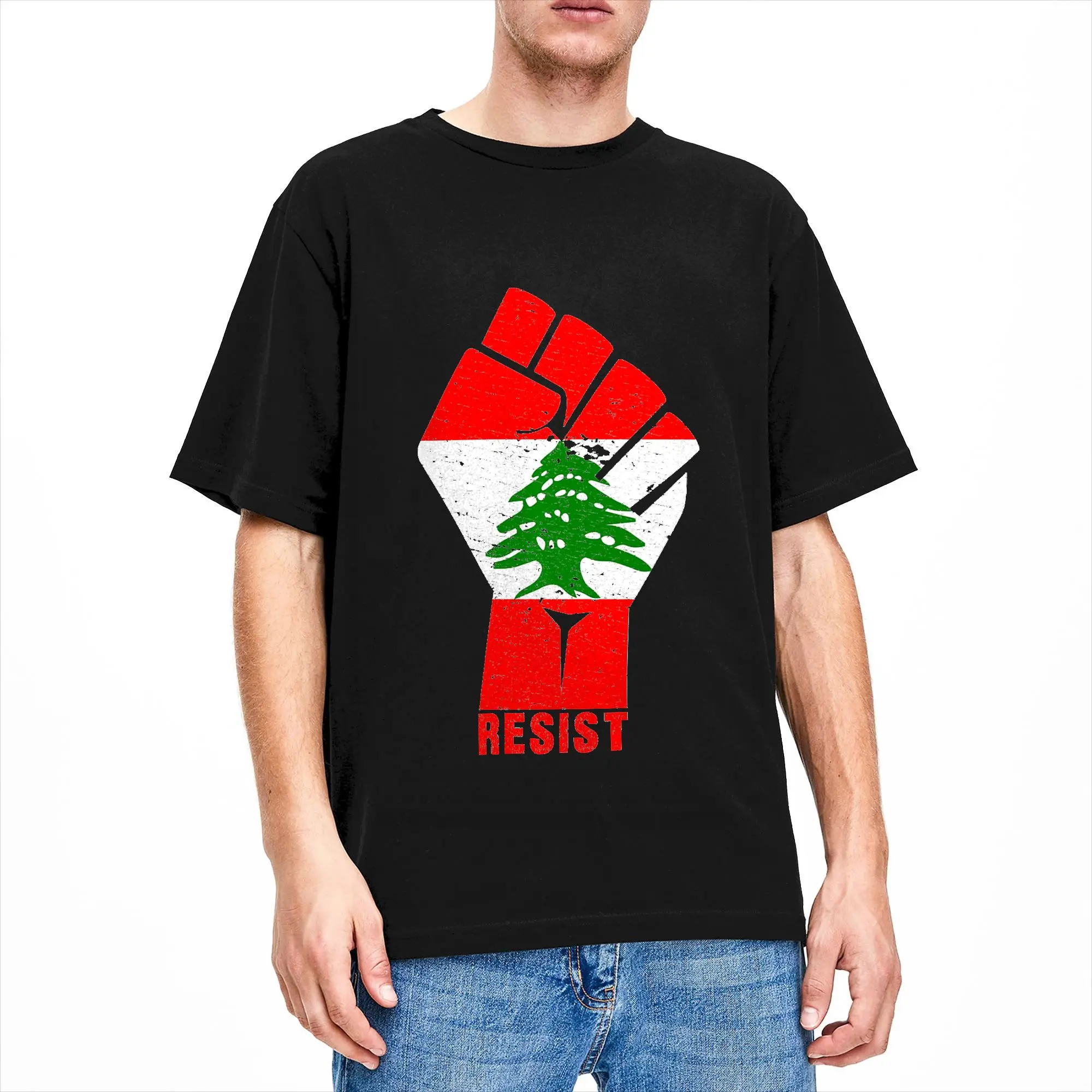 Lebanon Resist Fist Lebanese Flag T Shirt Beach  Hip Hop T Shirts Cotton Breathable Oversize Tees Short Sleeves Tshirt