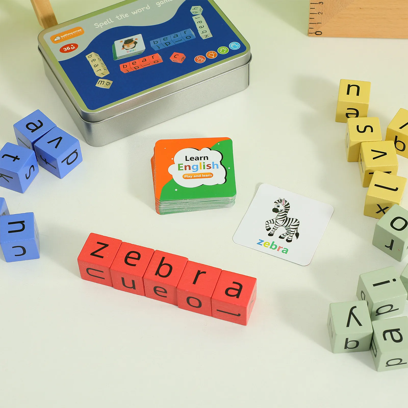 ชุดการ์ดคำศัพท์ 1 ชุด เกมจับคู่ตัวอักษรไม้สำหรับเด็ก ฝึกการเรียนรู้ภาษาอังกฤษ ตัวอักษรภาษาอังกฤษ กิจกรรมการเรียนรู้ ใช้ได้ที่บ้าน โรงเรียน และการเดินทาง