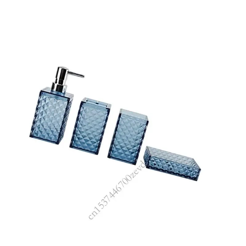 

Pack of 4 Transparent Diamonds Grids Lotion Bottle Toothbrush Holder Mouthwash Cup Soap Dish Bathtubs Storage Supplies P9YB