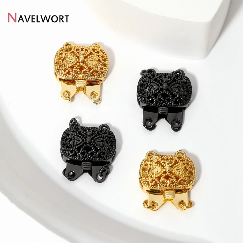 18K Gold Plated Brass With Zircon Square Hollow Out Connector Clasps Pearl Clasps Fasteners,For Jewelry Making,DIY Accessories