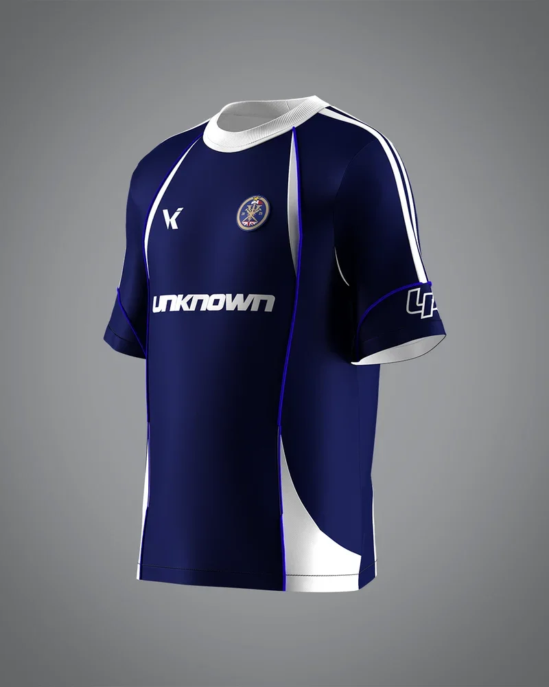 Classic Navy White Stripe Football Jersey Unknown Logo Breathable Sport Shirt Customizable Team Uniform Male Training Casual